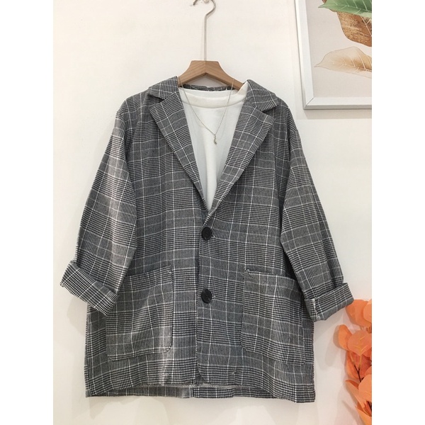 Áo blazer kẻ chất xô Hàn 1 lớp nêwtag siêu xinh