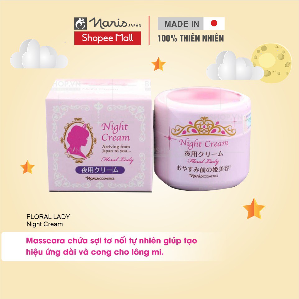 Kem đêm tăng cường độ ẩm giúp da căng mịn NARIS Floral Lady Night Cream 49g thích hợp mọi loại da, đặc biệt là da dầu