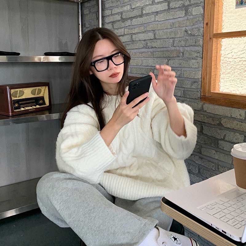 Áo sweater dáng rộng dài tay phong cách Hàn Quốc mùa đông 2021 cho nữ