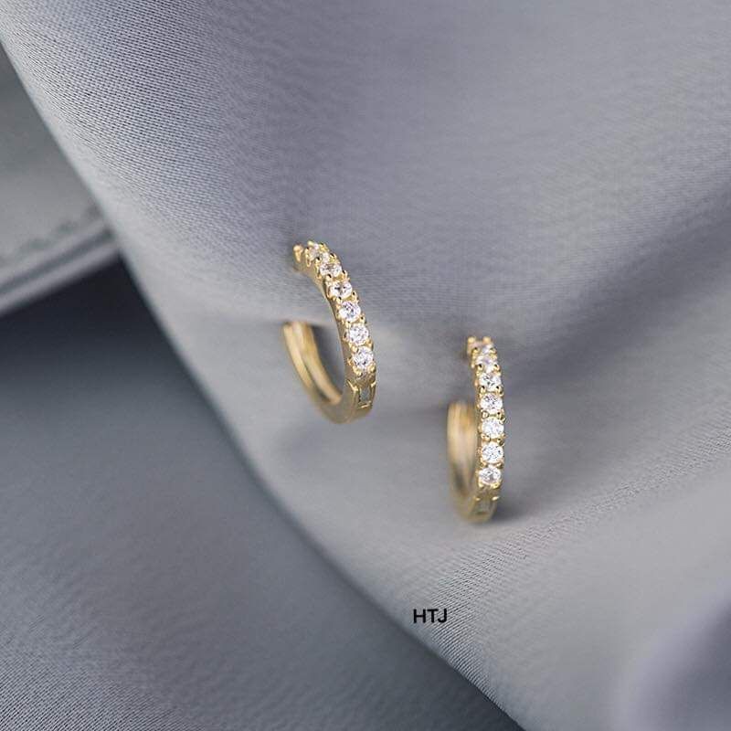 BÔNG TAI TRÒN ĐÍNH  1 HÀNG ĐÁ BẠC XI VÀNG