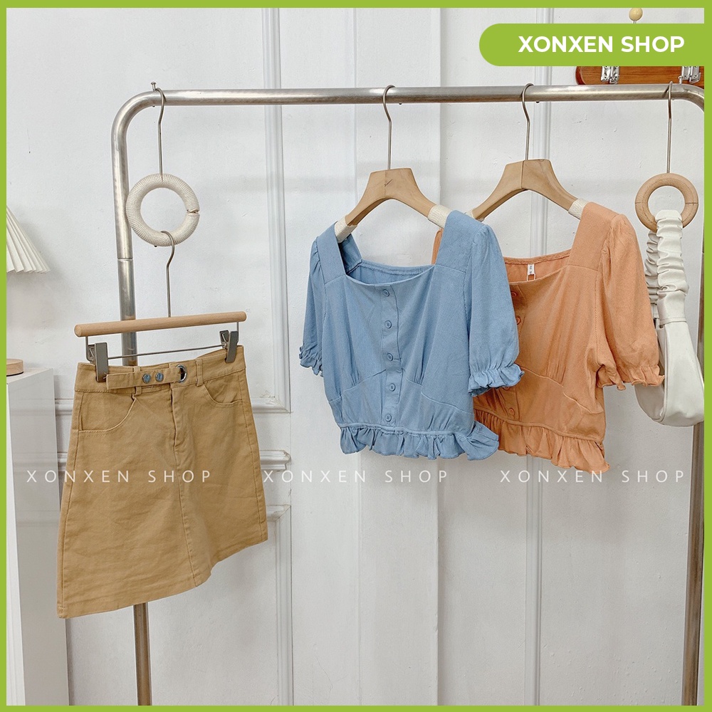 Áo kiểu croptop viền sóng form dể thương chất vải mền mịn thoáng mát XONXEN SHOP QUẢNG NGÃI freesize mã 3318 | BigBuy360 - bigbuy360.vn