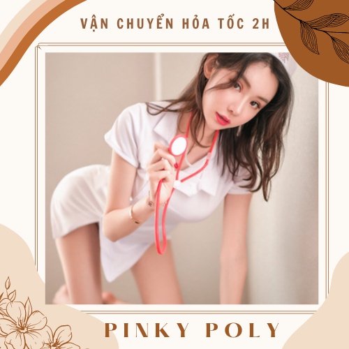 Set Cosplay Cô Y Tá Kèm Mũ Đủ Màu Trắng Hồng - Set váy ngủ sexy quyến rũ màu trắng hồng Freesize PinkyPoly CP04 | BigBuy360 - bigbuy360.vn