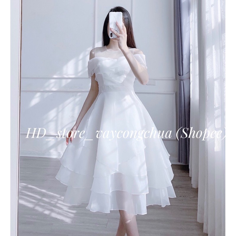 [ẢNH THẬT] V218 VÁY ĐẦM TRẮNG XOÈ DỰ TIỆC, DẠ HỘI KỶ YẾU PROM, VÁY TẦNG CÔNG CHÚA TIỂU THƯ, ĐẦM THIẾT KẾ DỰ TIỆC CƯỚI