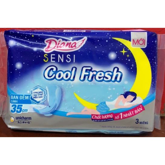 Băng Vệ Sinh Ban Đêm Diana Sensi Cool Fresh Gói 3 Miếng x 35cm Cánh