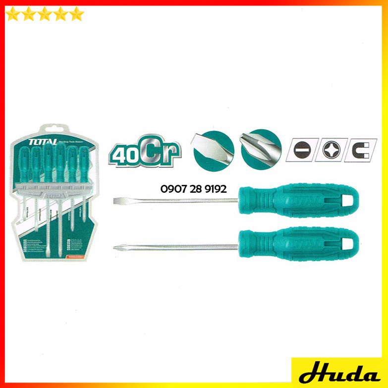 Bộ 6 tua vít dẹp và bake Total Ingco Bộ tuốc nơ vít thép chất liệu POI