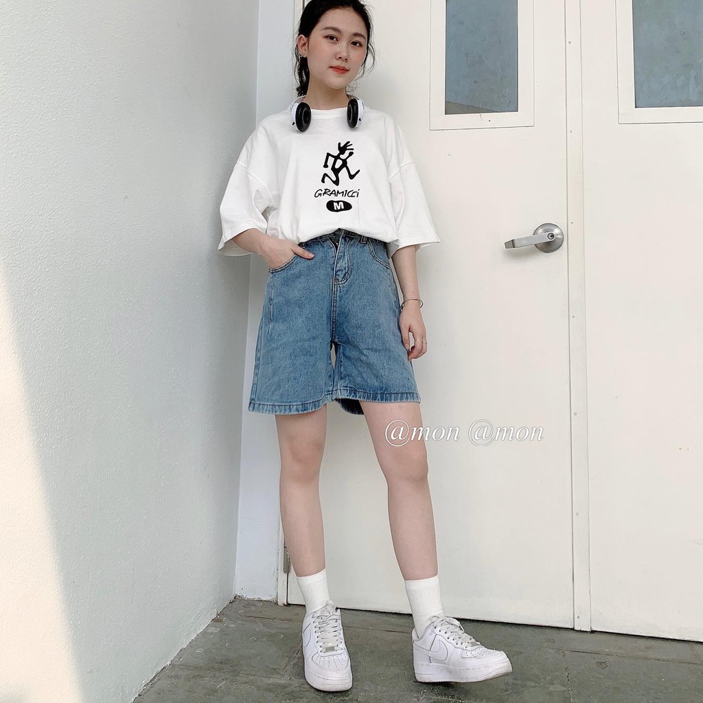 200461 Quần ngố jeans lửng ulzzang nữ phối chun sau co giãn thoải mái màu xanh có size