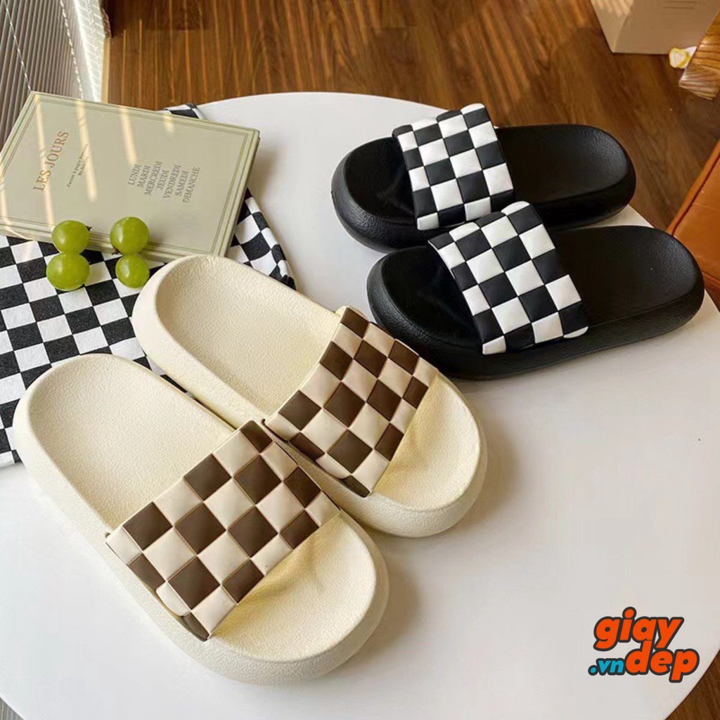 Dép quai ngang nữ đế bánh mì GADEVI quai hình caro trẻ trung siêu đẹp mẫu mới 2022 GD004