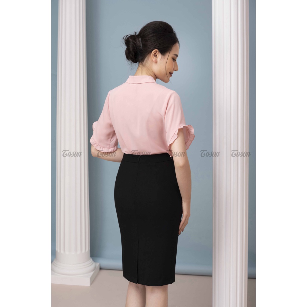 Áo sơ mi chiffon hồng cổ sen, tay lượn xếp bèo - TOSON - 11008P81