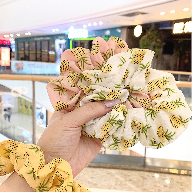 Dây Buộc Tóc Chất Liệu Chiffon Họa Tiết Quả Dứa Xinh Xắn Cho Nữ