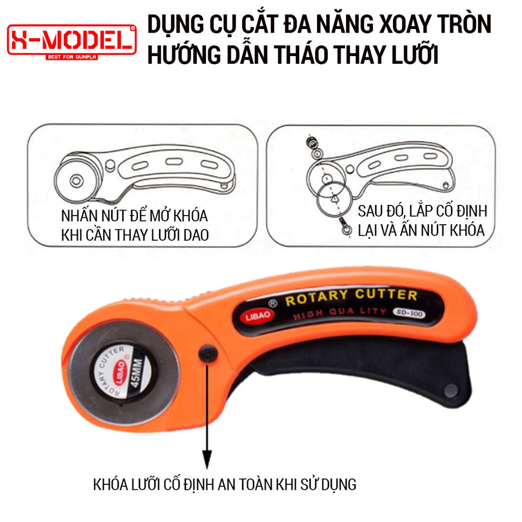 Dụng cụ cắt xoay tròn đa năng 45mm(màu vàng) lưỡi thép không rỉ, tay cầm tiện lợi, khóa bấm cố định hiện đại XMODEL XM45