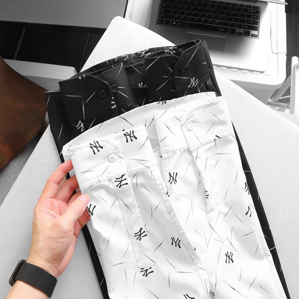 Áo sơ mi nam tay dài NY toàn thân bigsize thời trang màu trắng đen - 70-130kg