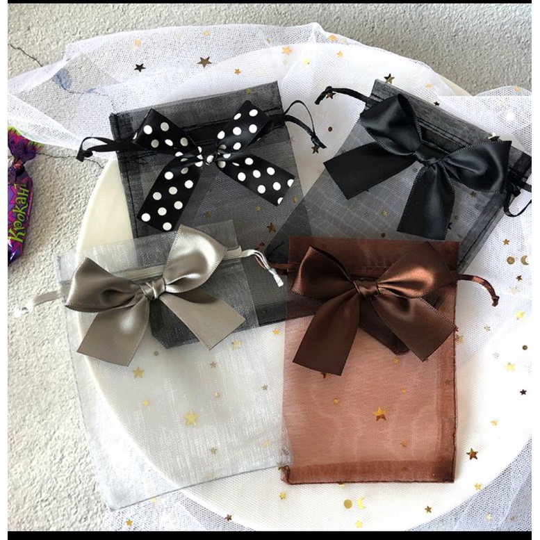 Túi vải voan có nơ size 13x18 cm nhiều màu (đen, trắng, hồng, đỏ, sám, nâu, kem, xanh)