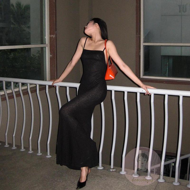 Đầm Dài Hai Dây Hở Lưng Màu Trơn Dành Cho Nữ Thời Trang Mùa Hè Size S/M/L