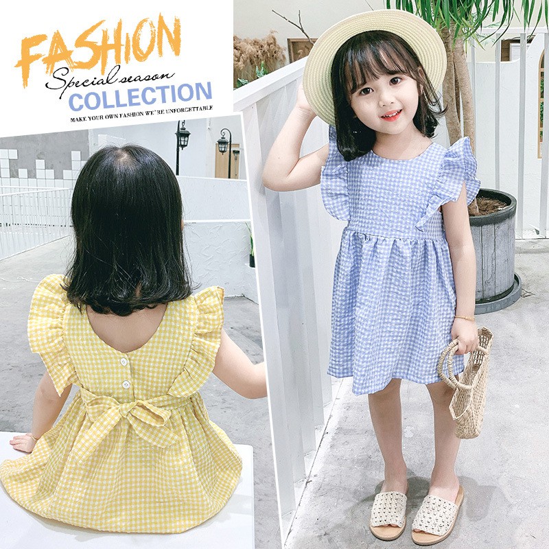 Váy, đầm bé gái mùa hè chất cotton tiểu thư hoạ tiết CARO thoáng mát dễ thương QATE26