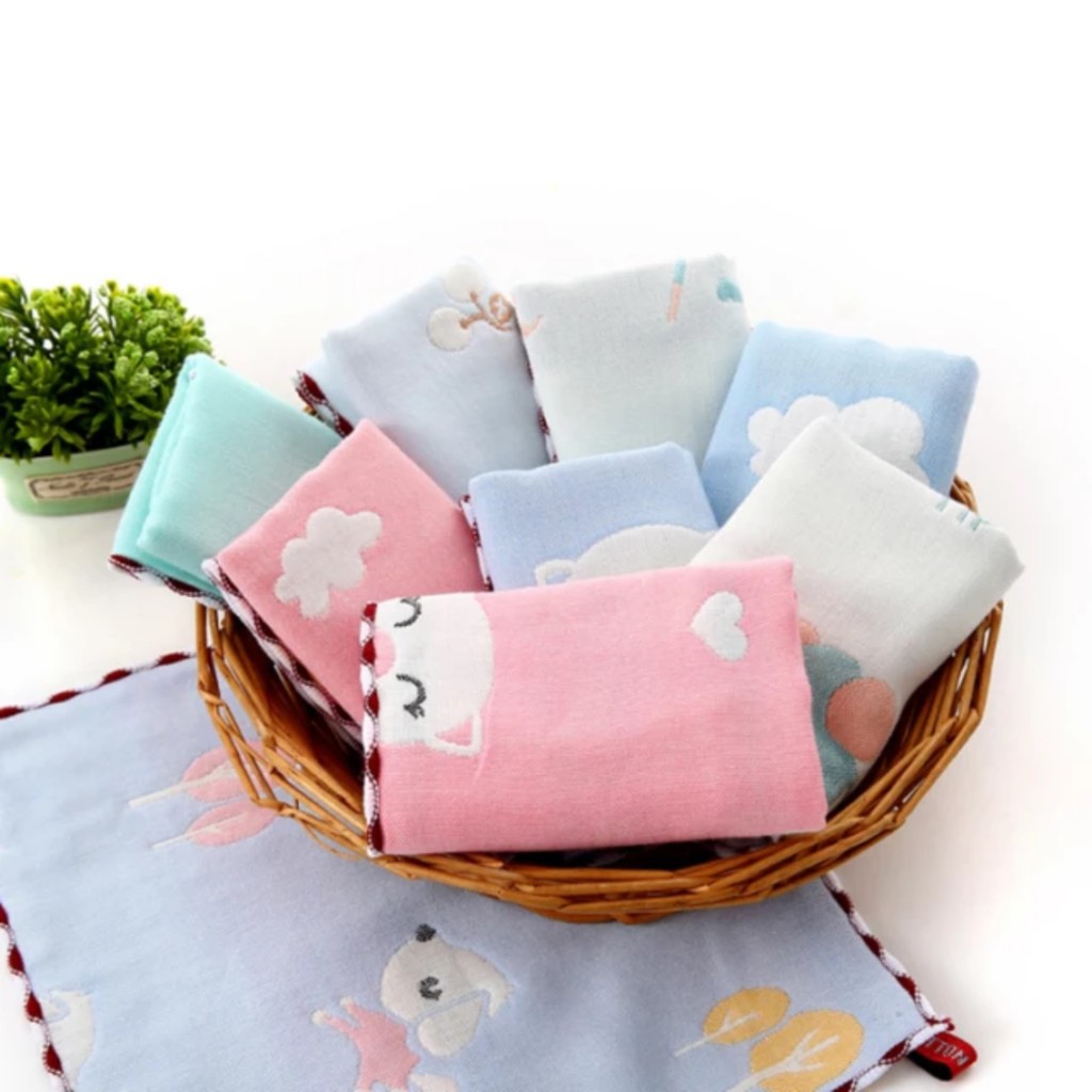 Khăn xô rửa mặt cho bé 6 lớp in hình 2 mặt dày đẹp 100% cotton 30 x 30cm