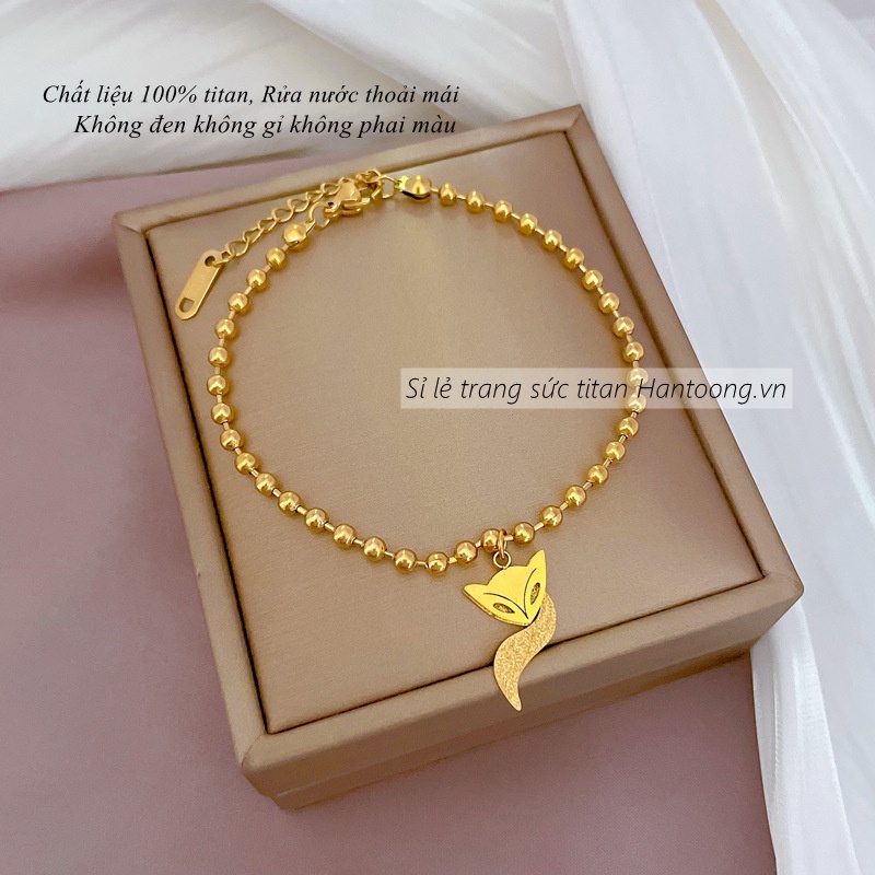 Vòng tay titan không gỉ mạ vàng 18k thiết kế bi tròn mặt hình bướm xinh xắn dành cho nữ