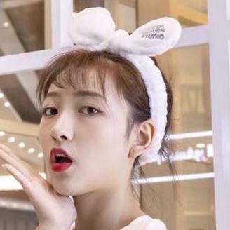 Bờm rửa mặt tai thỏ 3D mới, Băng Đô Turban Cool Enough Studio Tai Thỏ Chất Liệu Vải Bông Nhung Dày Dặn