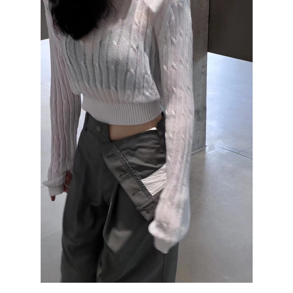 Cocory vn Áo Croptop Dệt Kim Tay Dài Thiết Kế Hợp Thời Trang