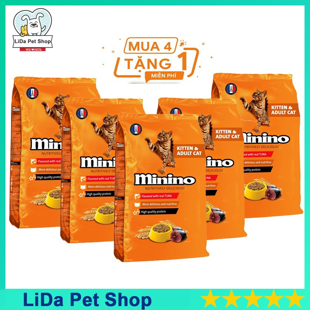 Combo Mua 4 thêm 1 Minino Tuna vị cá ngừ thức ăn hạt cho mèo 480g - Lida Pet Shop