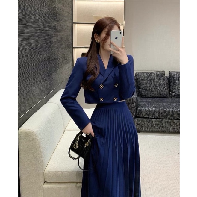 Clara✨ Set váy công sở xanh saphia