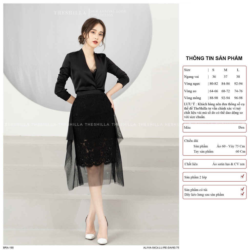 Váy thiết kế cao cấp màu đen chân váy phối ren áo lụa [ Có video + Ảnh thật ] The Shilla - Alivia-54C2