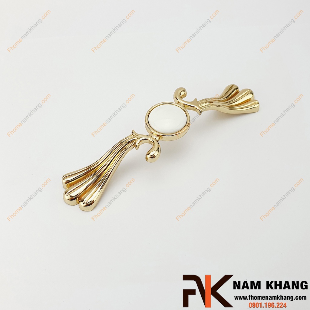 Tay nắm tủ sứ trắng vàng NK020L-TV