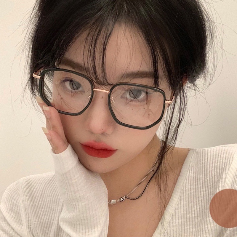 Kính Mát TR90 Gọng Kim Loại Tròng Vuông Bất Đối Xứng Thời Trang Hàn Quốc Cho Nữ