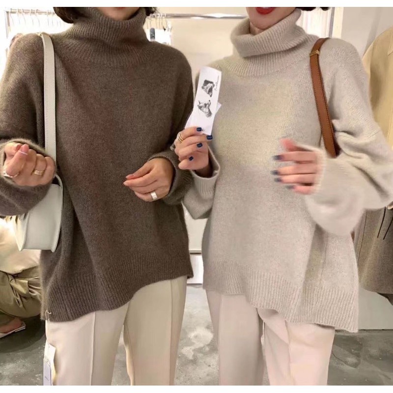 [Ảnh thật/Sẵn]Áo len cổ lọ oversize Quảng Châu