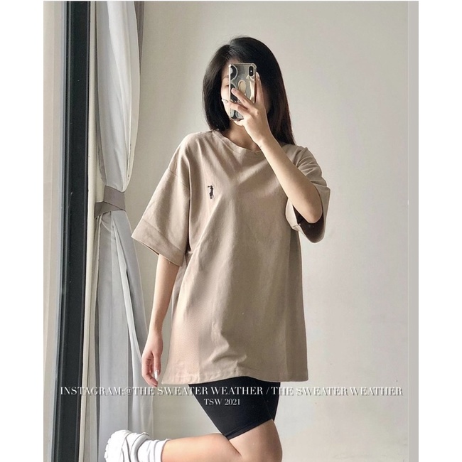 Áo phông thêu hình nhỏ basic oversize, áo phông tay lỡ thêu hình ngựa