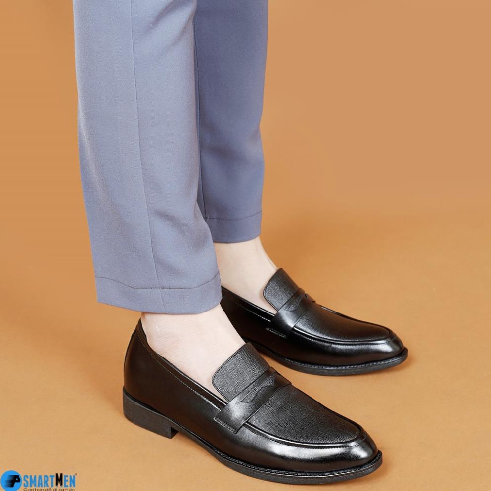 Giày lười công sở tăng chiều cao da bò SmartMen GL04 đen "