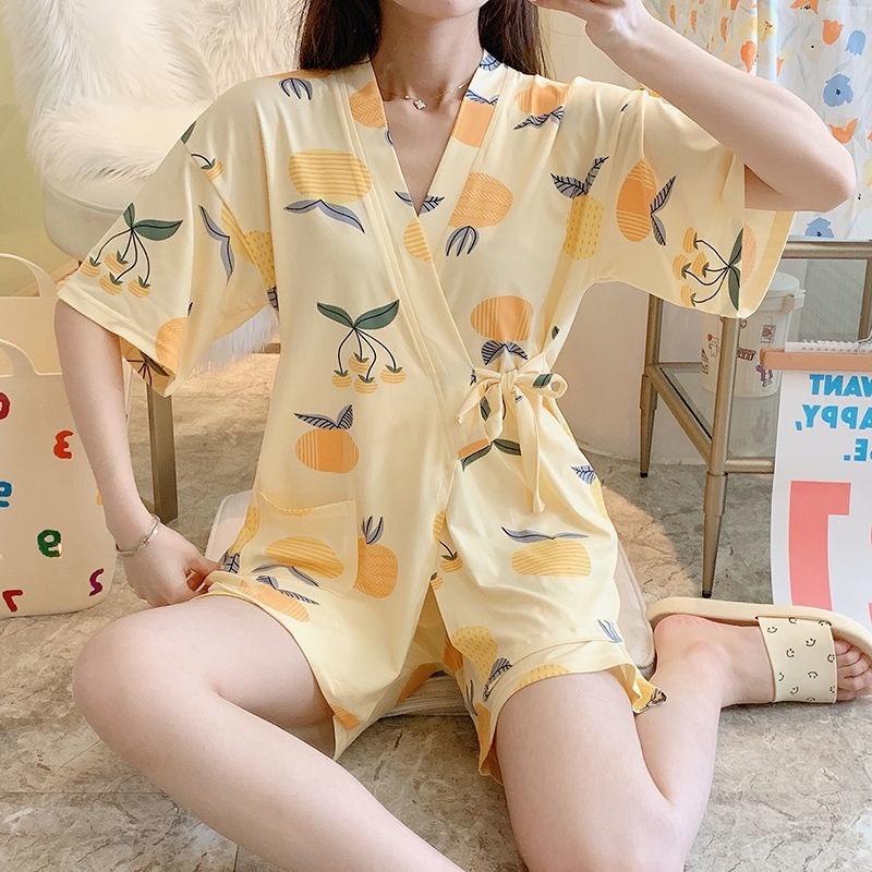 Set đồ ngủ dáng rộng kiểu kimono Nhật Hàn thời trang mùa hè cho nữ