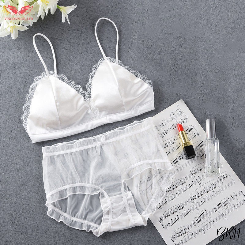 [MUA BRA TẶNG QUẦN CHIP XINH] Áo Lót Nữ Bra Lụa Không Gọng Đệm Vừa Tặng Quần Ren Đen Sexy Quyến Rũ BR11 VNGO | BigBuy360 - bigbuy360.vn
