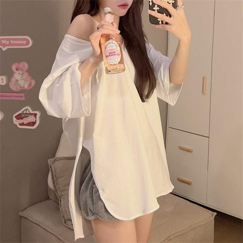 SUXI Áo Thun Ngắn Tay Cổ Tròn Màu Sắc Đơn Giản Thời Trang Mùa Hè Cho Nữ