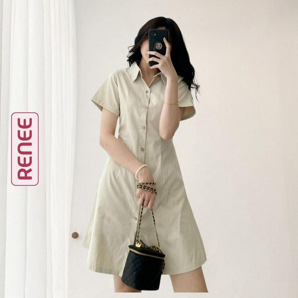 Váy sơ mi nữ tay ngắn chiết eo lưng chun, váy polo cổ sơ mi basic phong cách ulzzang Hàn Quốc - V220