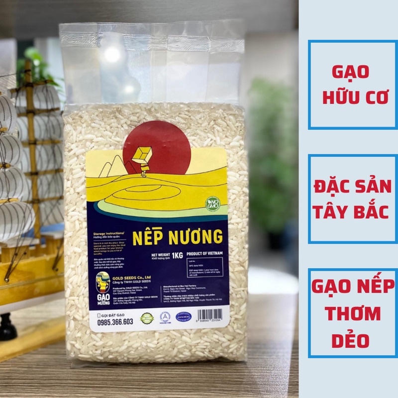 Gạo nếp nương hữu cơ đặc sản tây bắc nấu xôi thơm dẻo đóng gói túi hút chân không 1kg