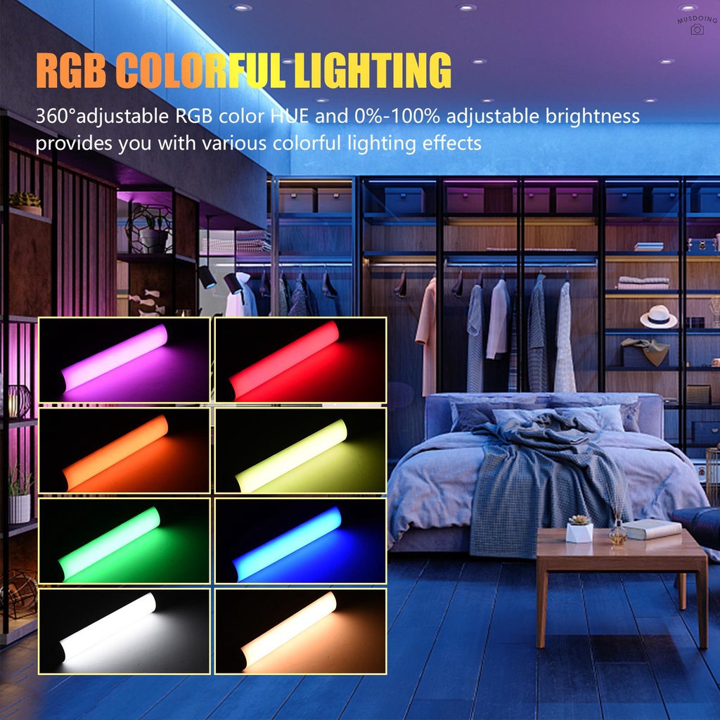 Đèn Led Chiếu Sáng Andoer W200Rgb 2500k-9000k 20 Hiệu Ứng Cri95 + Màn Hình Lcd Có Thể Sạc Lại Kèm Giá Đỡ Đứng