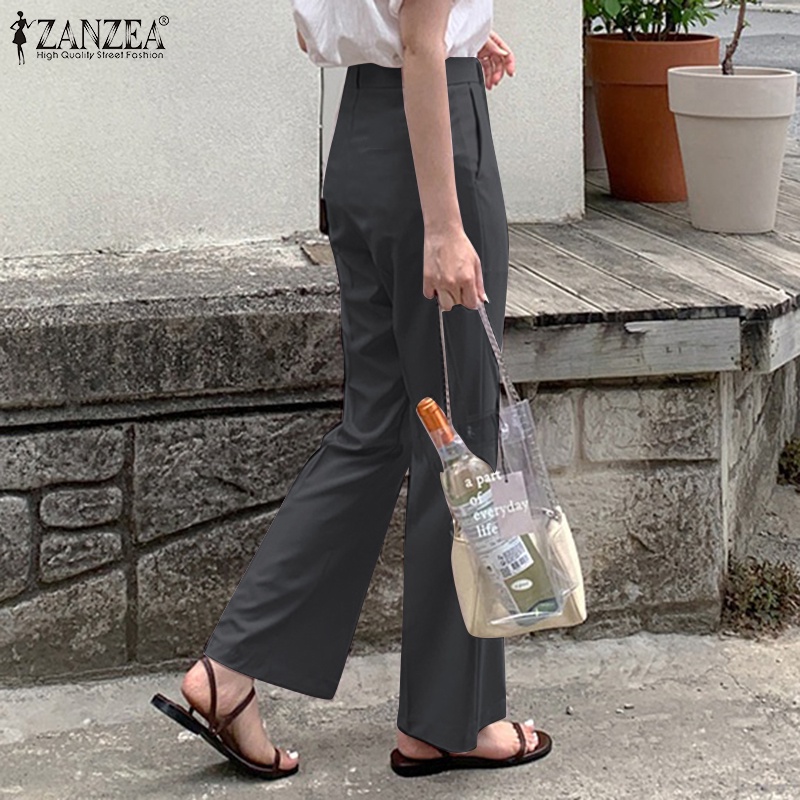 Zanzea Quần Dài Ống Đứng Lưng Thun Cài Nút Phía Trước Thời Trang Cho Nữ