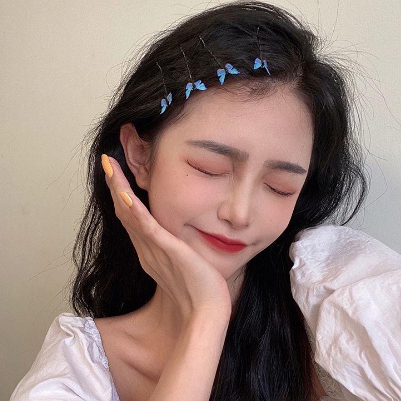 Kẹp Tóc Hình Bướm Màu Xanh Dương Phong Cách Hàn Quốc Thời Trang Cho Nữ