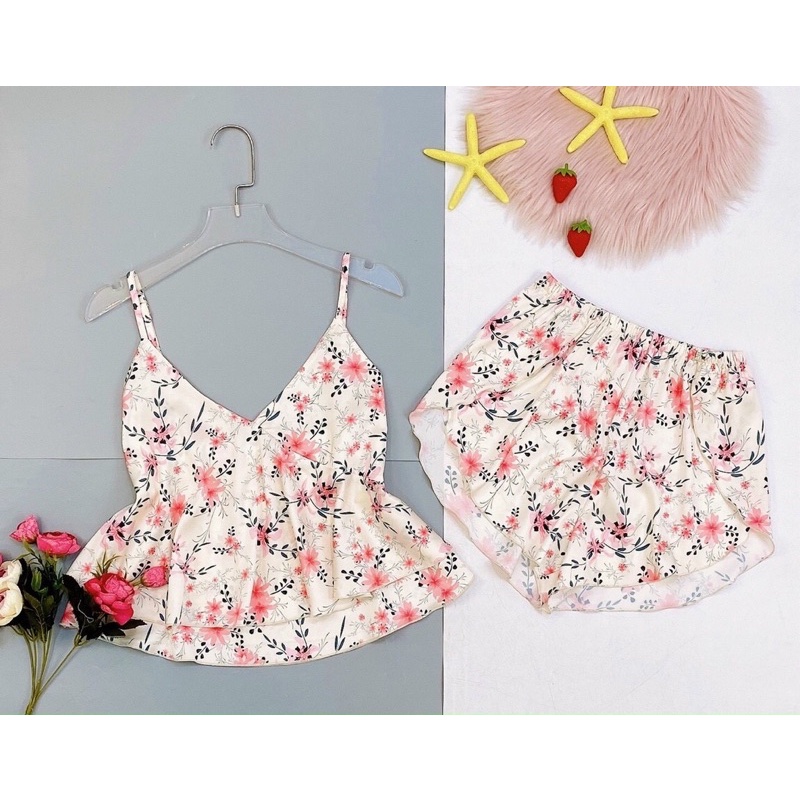 🎀 Vải xịn 🎀   Bộ đồ ngủ sleepwear 2 dây croptop vạt chéo dễ thương cao cấp mịn màng