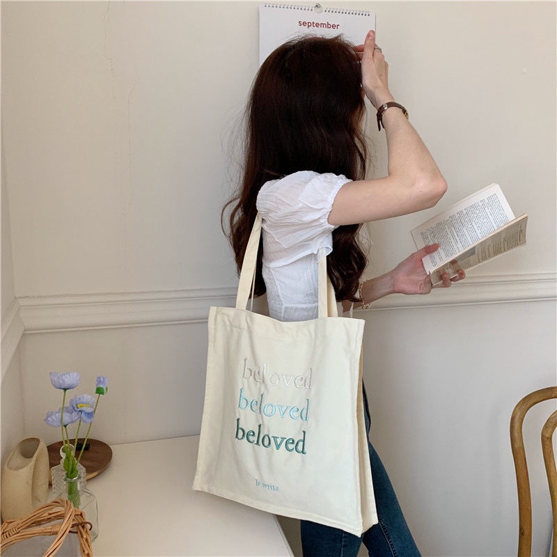 Túi Xách tote Vải canvas Thêu Chữ Phong Cách Hàn Quốc Mới 2022 og3u
