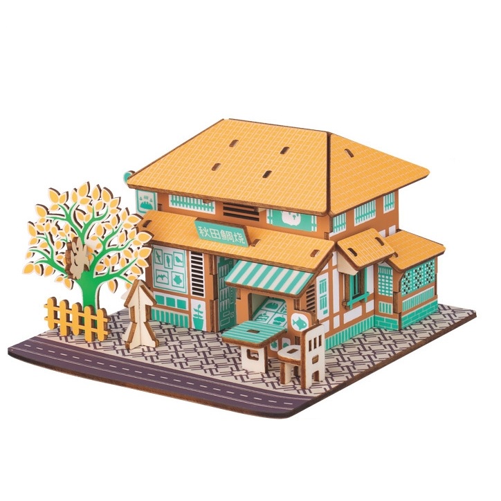 Đồ chơi lắp ráp 3D gỗ bộ tứ mô hình nhà Nhật Bản gồm Food store, Izakaya, Tea Room và Akita Taiyaki