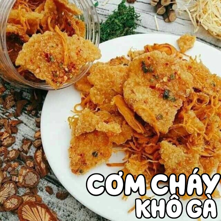 Cơm cháy chiên mắm hành lắc khô gà 300g ăn vặt ngon giòn rụm