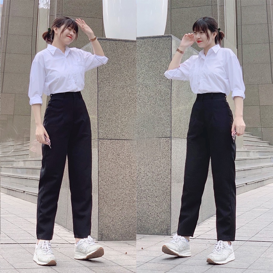 Quần Tây Baggy Quần Tây Đi Học Lưng Cao Hack Dáng Màu Đen Cá Tính Đủ Size S M L Siêu Hot