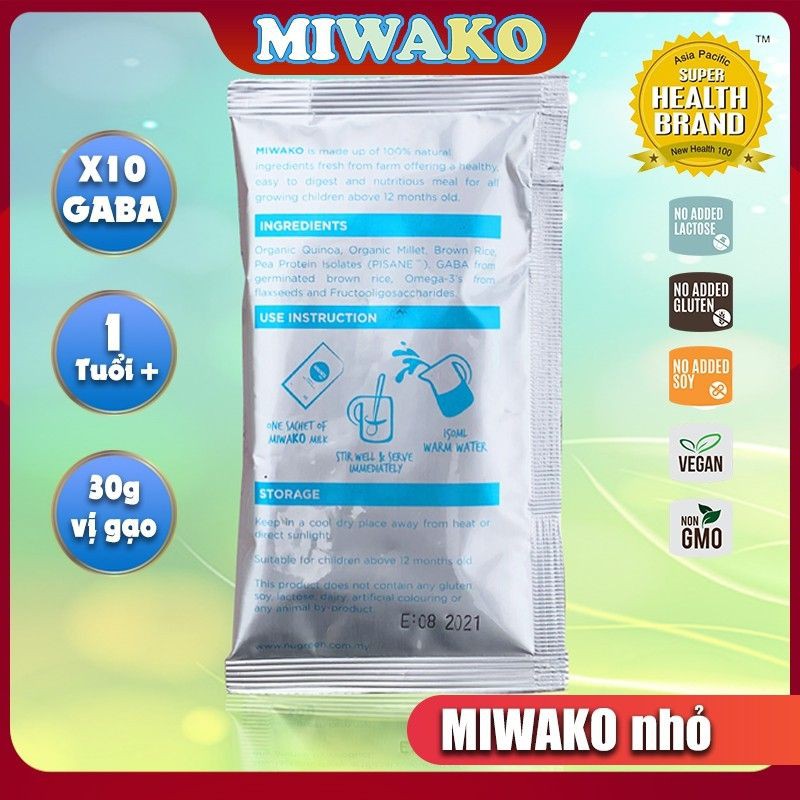 Sữa thực vật hữu cơ  Miwako vị gạo , gói nhỏ 30g