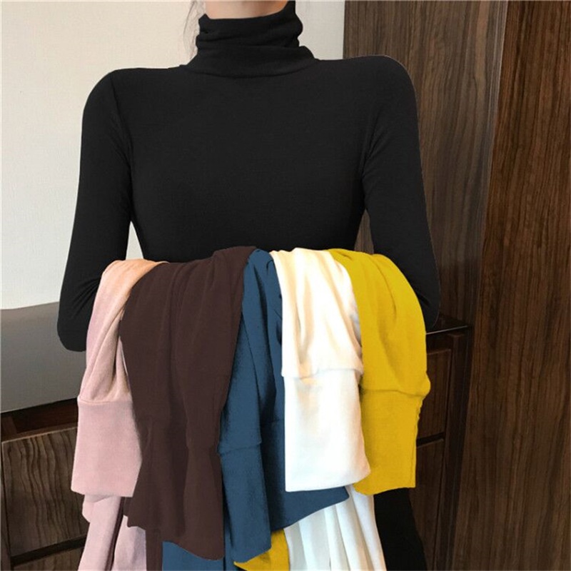 Áo thun nữ cổ lọ len tăm tay dài, Áo thun cổ lọ tay dài ôm body SUNA FASHION
