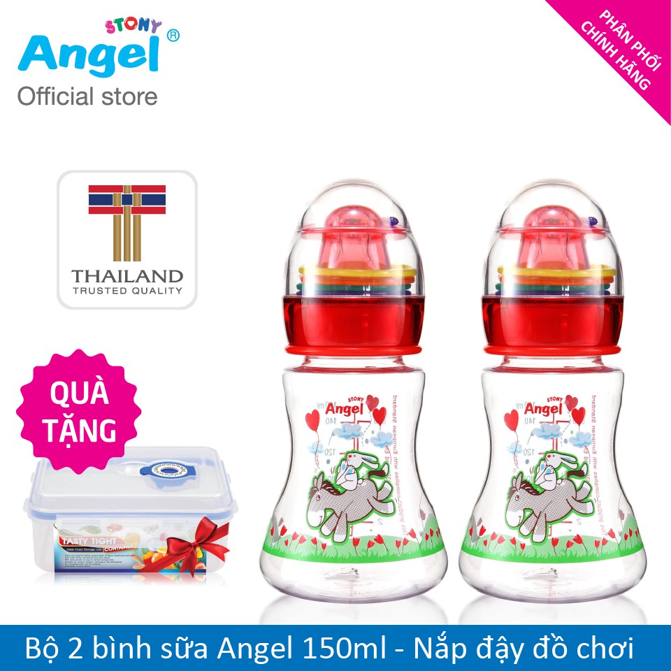 Bộ 2 bình Angel nắp đậy đồ chơi 150ml+1 hộp thực phẩm