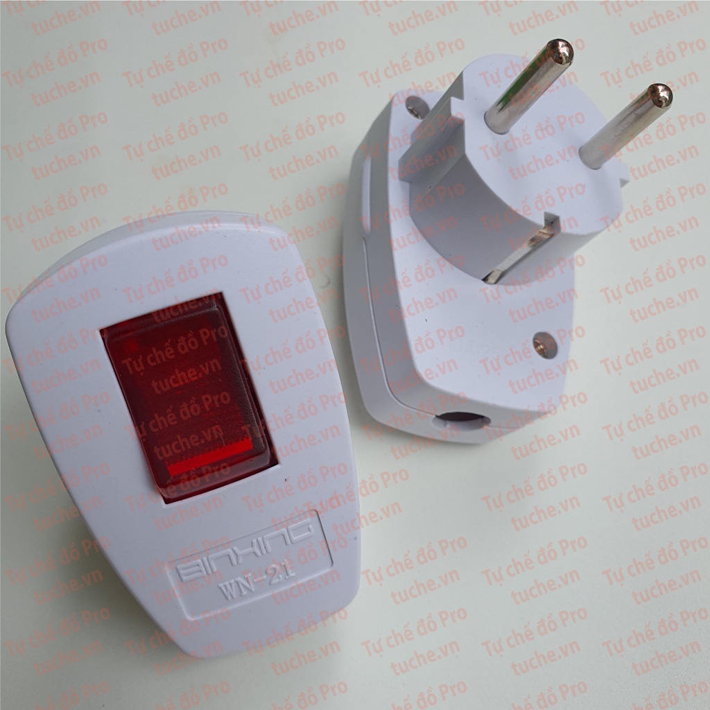 Phích cắm đầu gập 2 chân tròn to, công tắc đóng cắt 2 dây có đèn, chân Đồng 2200W