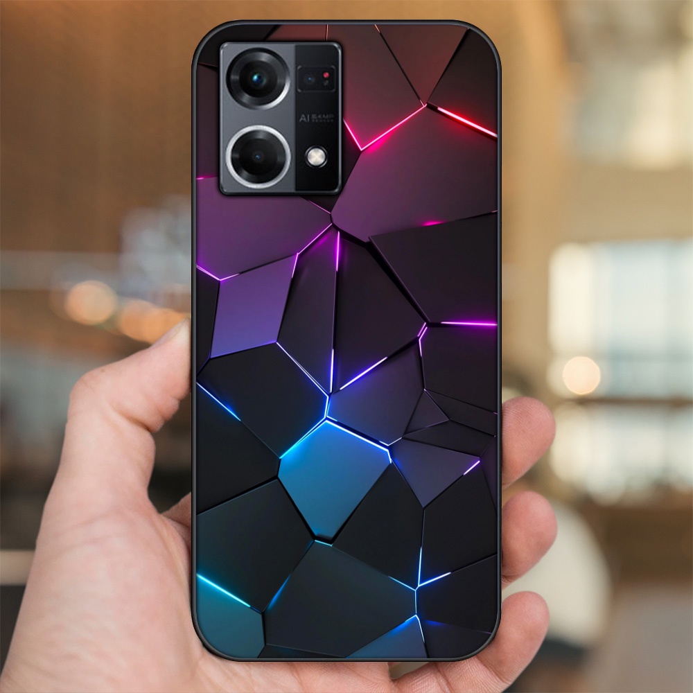 Ốp lưng Oppo Reno 8 4G viền đen in hình hoạ tiết 3D