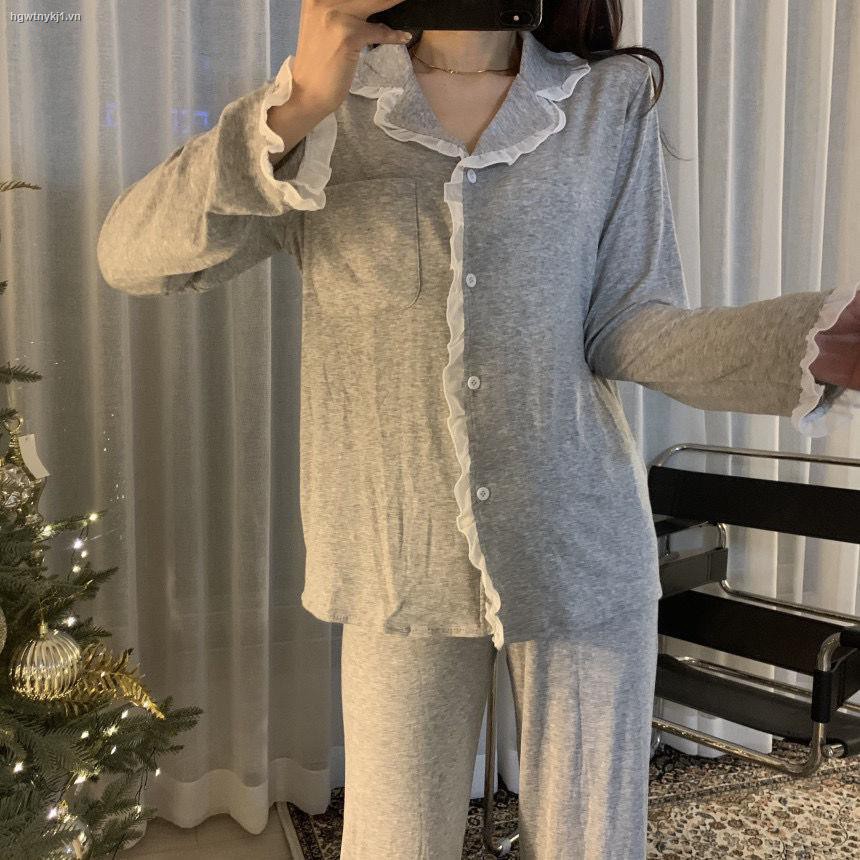 Bộ đồ ngủ pijama 2 mảnh dài tay đơn giản và ngọt ngào thời trang mặc nhà cho nữ | BigBuy360 - bigbuy360.vn