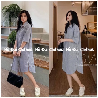 [ FREESHIP ẢNH THẬT]  Váy sơ mi xuông kẻ sọc Hàn Quốc chất Xốp